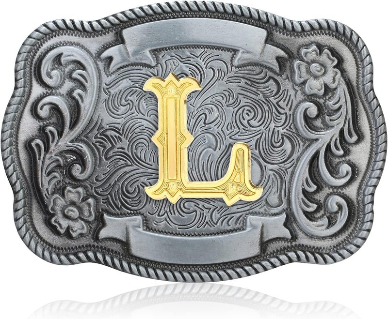QQA Western Cowboy/Cowgirl Initial Belt Buckle Letter ABC to Z Upgrade Design for Men and Women - Image 1